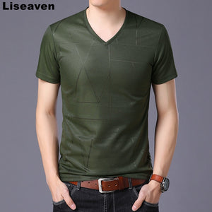 Liseaven Fashion men t-shirt short sleeve casual male tshirt solid color v-neck T Shirts men's tops tees