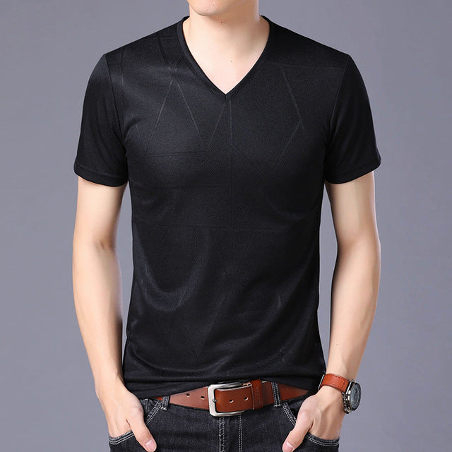 Liseaven Fashion men t-shirt short sleeve casual male tshirt solid color v-neck T Shirts men's tops tees