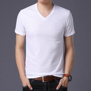 Liseaven Fashion men t-shirt short sleeve casual male tshirt solid color v-neck T Shirts men's tops tees